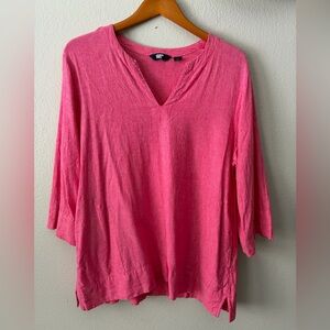 Lands’ End Linen Blend 3/4 Sleeve Tunic Top Pink Women’s Extra Large XL